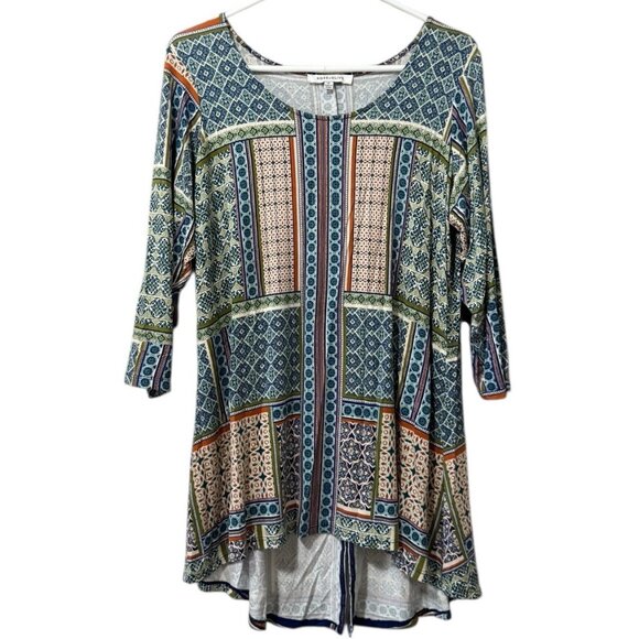 Rose + Olive Top Women Size 1X Artsy Boho Peasant Popover Flowy Colorful Blouse - Picture 1 of 10